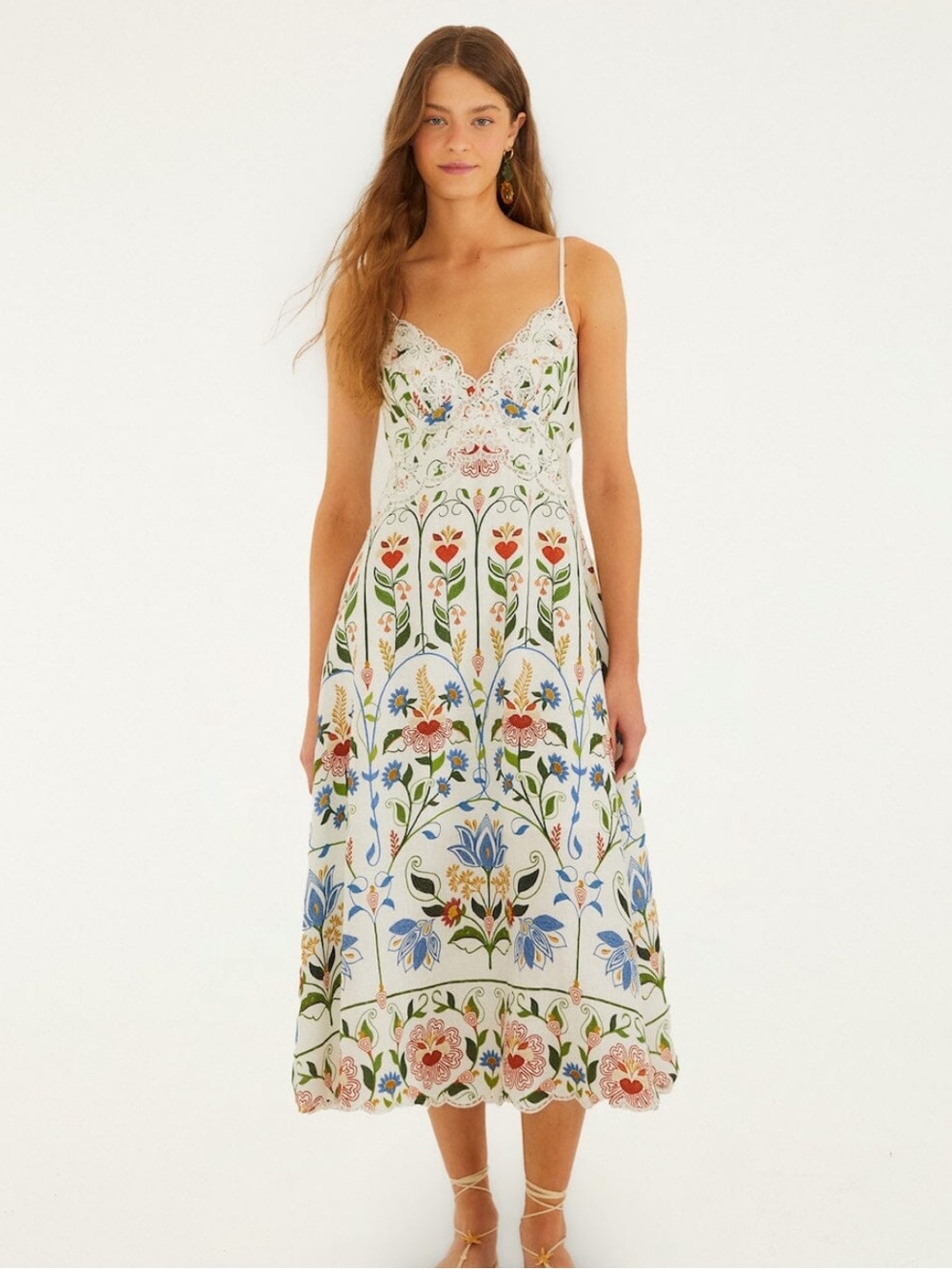 NWT Farm Rio Off-White Stitched Garden Midi Dress $298 Size XL